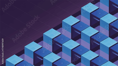 Vector art of isometric cubes in shades of blue and purple create a geometric pattern