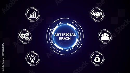 Conceptual holographic text Artificial brain. futuristic holographic advanced HUD circle platform Business, Technology concept. Business, technology, internet and network concept. Digital technology 