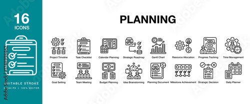 Planning icon set. Includes business, plan, planning, office, management and More. Editable Stroke Icon Collection.