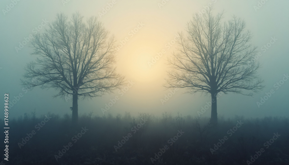 Fototapeta premium Bare Trees in Fog with Soft Light