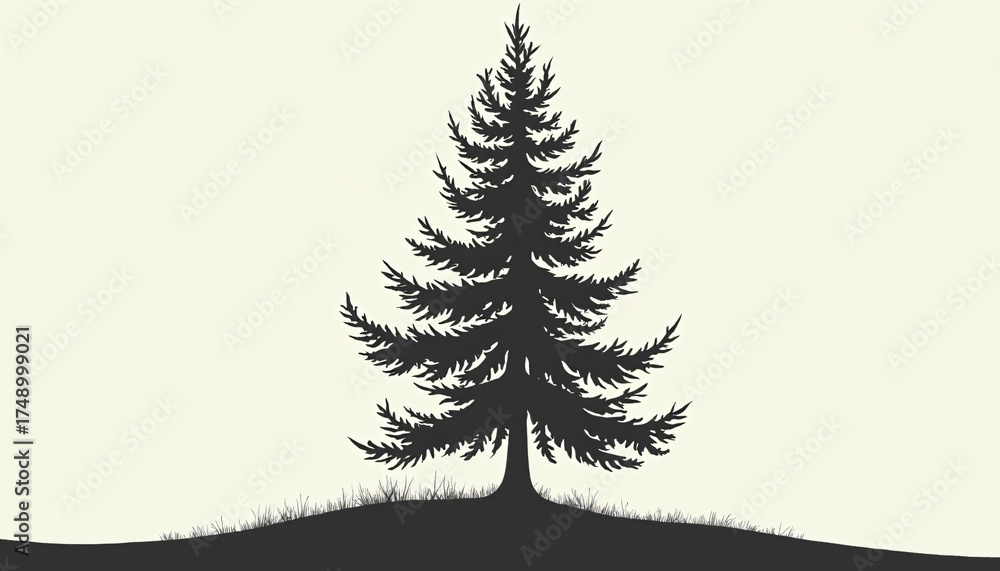 Obraz premium Pine Tree Silhouette on Cream Background
