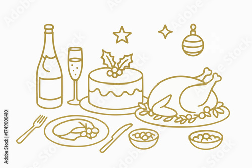 クリスマスディナーのイラストセット