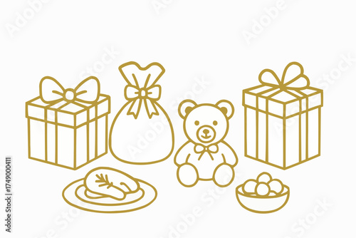 クリスマスプレゼントのイラストセット