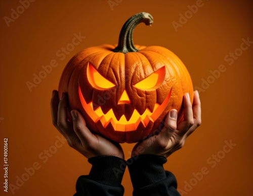Hyperrealistic Close-Up of a Glowing Halloween Pumpkin