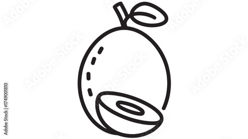 Simple outline illustration of a whole fruit with a slice revealing its inner texture and seeds.