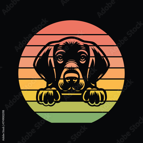 Bloodhound Dog Peeking Sunset Vintage Retro Dog Lover