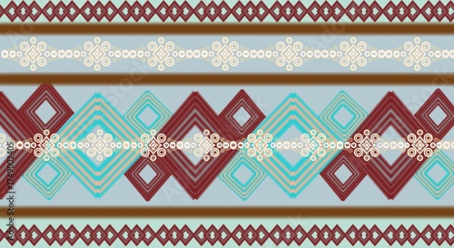 Boho Chic Ikat tribal pattern in earthy tones. Modern ethnic design for fashion, textile print, wallpaper, or background.