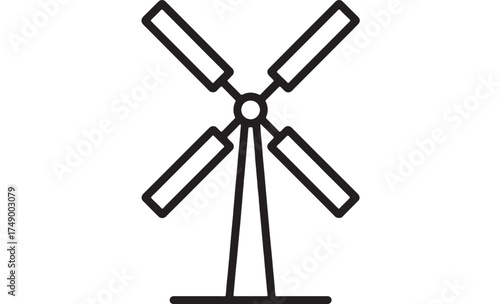 Simple line drawing of a classic windmill against a white background, symbolizing renewable energy and rural life.