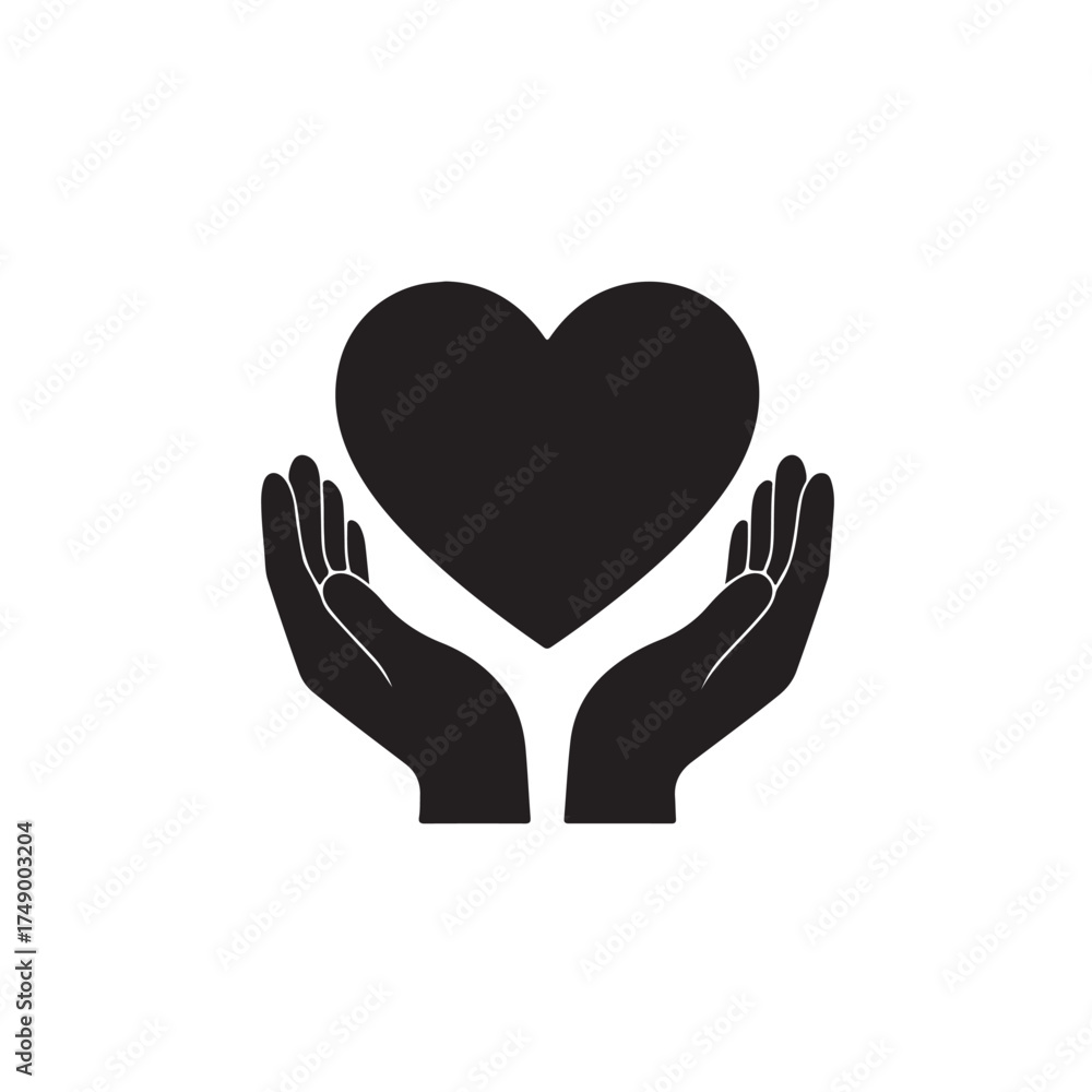 Fototapeta premium heart in hands silhouette vector icon 