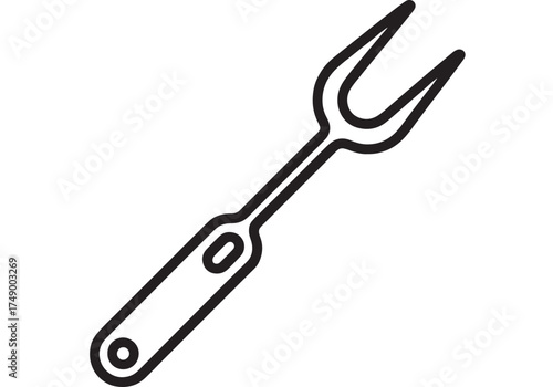 Simple line illustration of a carving fork, a kitchen utensil for holding and lifting meat.