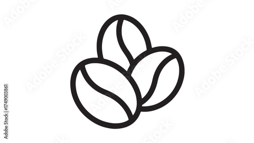 Simple graphic illustration of three dark coffee beans with outlines on a white background.