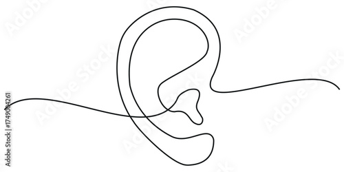 Minimalist one line drawing of a human ear a contemporary artistic interpretation of human anatomy