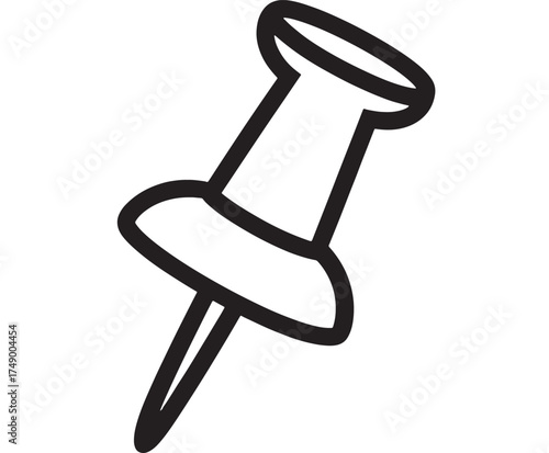 Simple, bold outline drawing of a pushpin on a white background