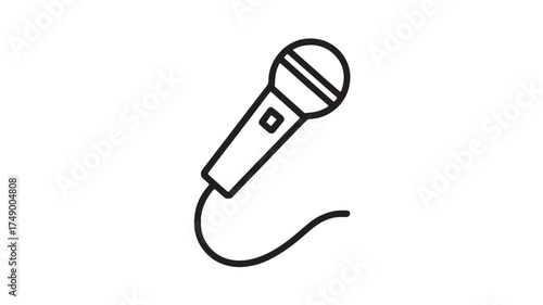 Simple line art illustration of a classic microphone with a cord