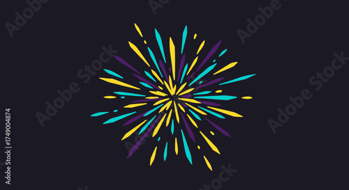 A vibrant abstract explosion of colorful lines bursts outwards from a central point, creating an energetic and modern graphic design element.