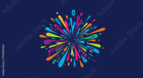 A vibrant explosion of colorful paint splatters radiates outward from a central point, creating a dynamic and energetic abstract design.