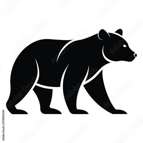 Silhouette of a majestic black bear walking in profile view, rendered in graphic style