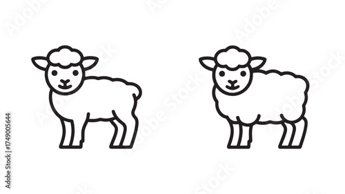 Two simple line art sheep standing side by side on a white background.