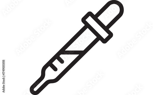 Simple line art illustration of a dropper with liquid inside, symbolizing measurement or testing.
