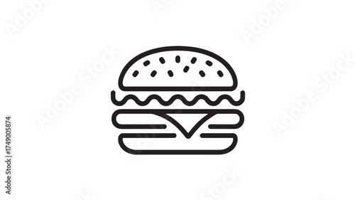 Simple, clean line art icon of a classic hamburger on a white background.