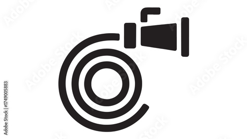 Simple black silhouette of a coiled hose with a nozzle attachment