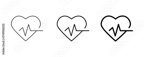 Set of minimalist heartbeat icons with transparent background, depicting health and medical vital signs, cardiology, and wellness monitoring, vector illustration