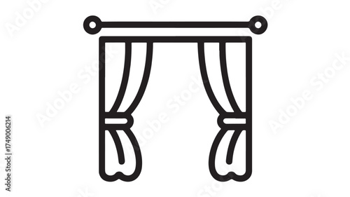 Simple line art of elegant draped curtains on a curtain rod, suggesting privacy or stage.