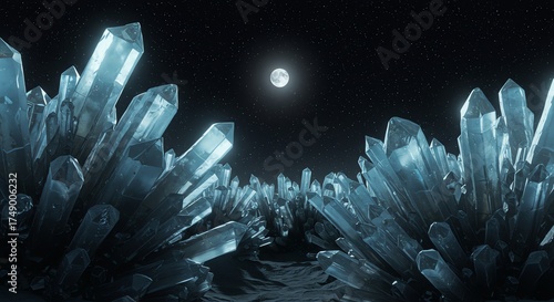 Crystal Moonscape Mystical Night Scenery Mineral Formations Dreamy