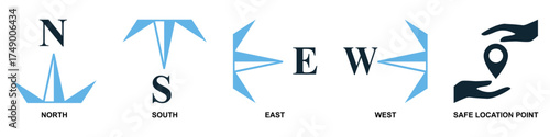 Set of location and navigation vector icons. Essential graphics for GPS, travel, and mapping applications. This collection is ideal for user interface, providing clear symbols for finding places	