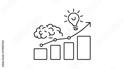 Brainstorming and growth visualized with an upward trending graph and a bright idea lightbulb.