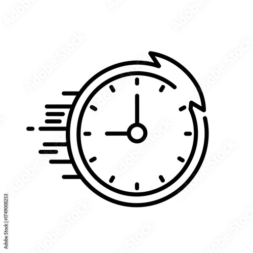 Clock with arrow showing time passing quickly and efficiently.