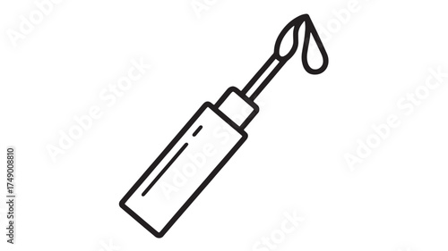 A single drop of liquid cosmetic drips from a wand applicator.