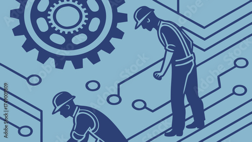 A silhouette of an engineer on circuit template background