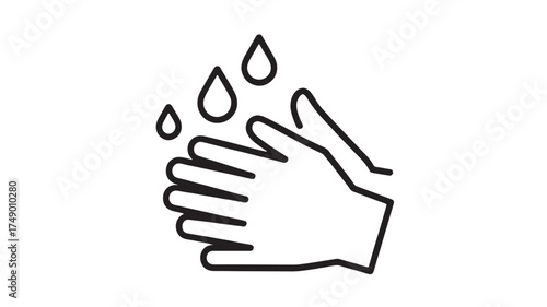 Cleanliness icon showing hands being washed with water droplets, symbolizing hygiene and health.