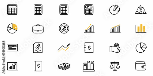 Financial planning icons reveal insights into business growth and money management, offering clarity for success, balance sheet, budget reports, and investment strategies