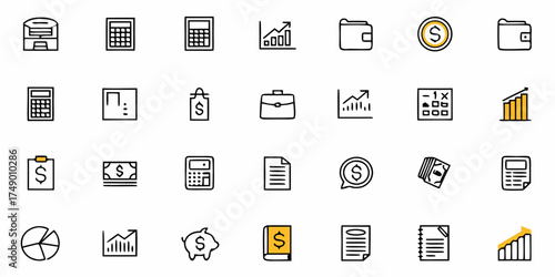 Financial success icons for business growth, investment strategy, and money management, showcasing wealth, accounting, and market analysis, originally a scalable vector graphic