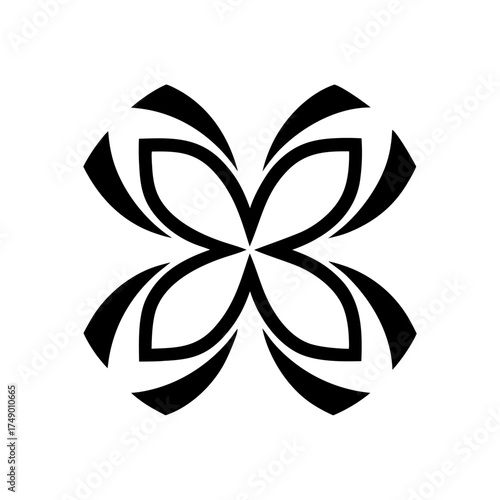 A stylized minimalist icon of a brooch in the shape of a flower or bow, representing vintage charm.