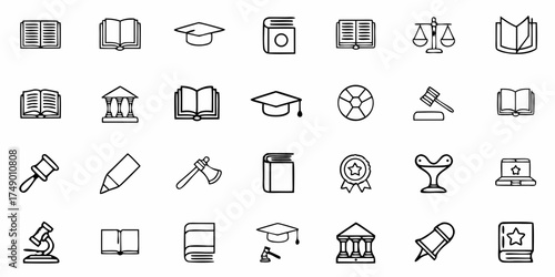 Bold academic icons convey knowledge, education, and learning in schools and universities, perfect for course catalogs and student resources, originally created as a scalable graphic