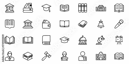 Explore a comprehensive set of education icons for educational resources, academic projects, and school-themed designs in a versatile collection, seamless learning journey