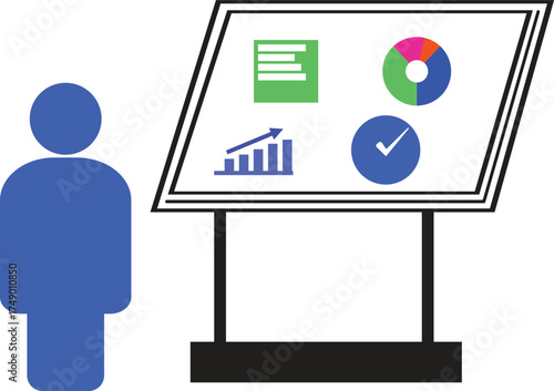 Business Presentation Vector, Data Analytics Report with Person Icon and Chart Board Illustration
