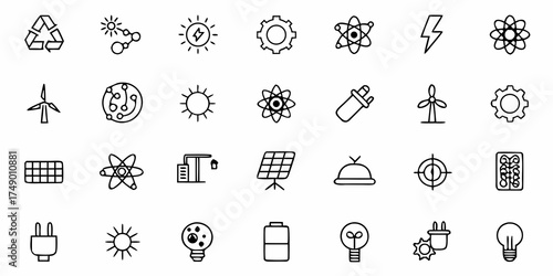 Inspiring clean energy solutions represented in modern line art, perfect for green tech and sustainable innovation projects, symbolising a future of renewable power