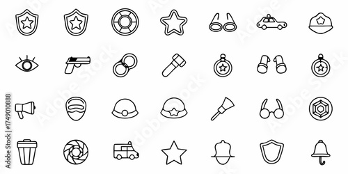 Law enforcement icons, police and emergency services symbols offer a modern, clean design, great for websites, mobile apps, and print materials needing a professional touch