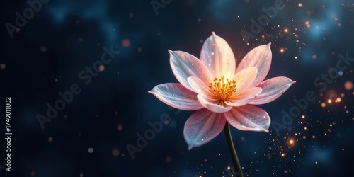 A Delicate Pink Flower Glowing with Enchanting Luminescence Against a Dark, Mystical Background