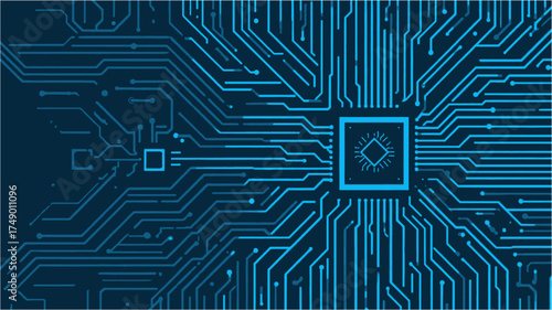 Suitable for backgrounds, techrelated designs. Blue circuit board design with abstract pattern for futuristic concepts in illustrations or presentations.