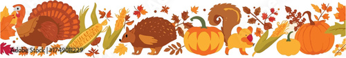 Fallthemed stock photos featuring turkeys, pumpkins, corn, squirrel, and hedgehog. Ideal for autumn marketing campaigns, seasonal social media content, or thanksgiving designs.