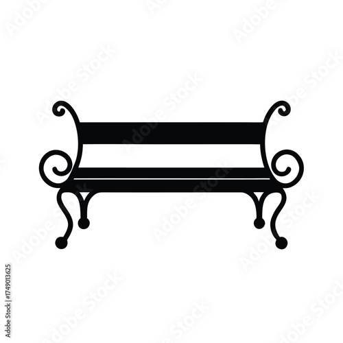 Elegant black silhouette illustration of a park bench for design projects