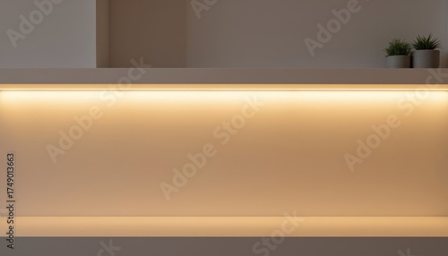 Modern wall shelf with LED strip lighting in neutral tones  