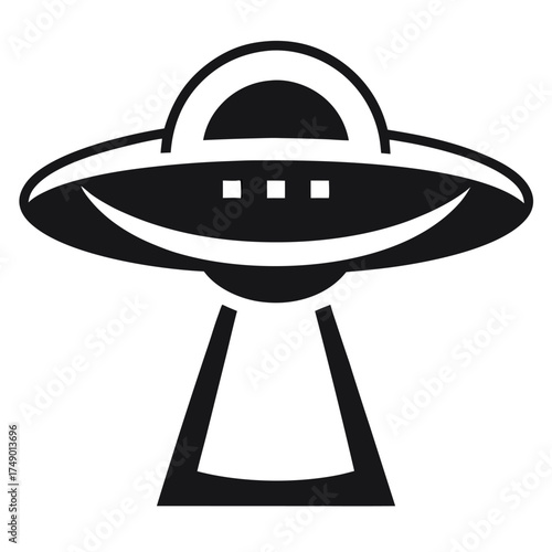 Black and White Illustration of a Classic UFO Flying Saucer Design