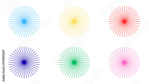 Set of Six Colorful Sunburst : Starburst Icons