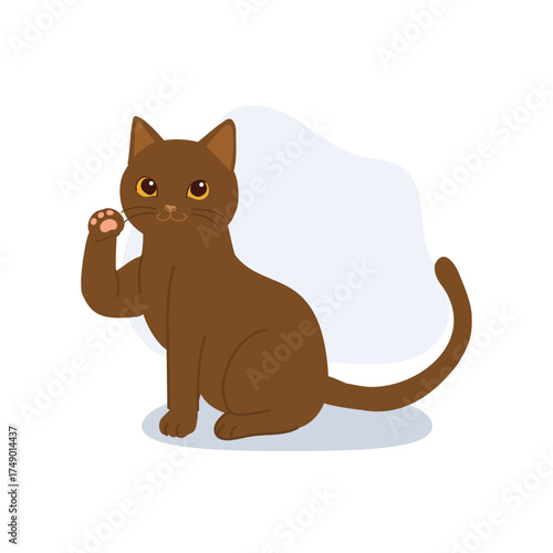 kawaii cartoon cat sitting and raising paw animal character for japanese maneki neko good luck or pet theme